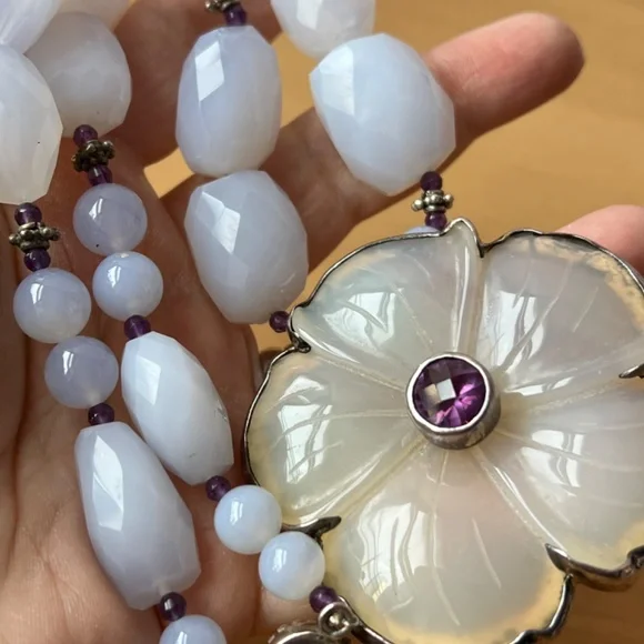 CHARLES ALBERT CHALCEDONY AMETHYST STERLING SILVER NECKLACE PENDANT PIN BROOCH